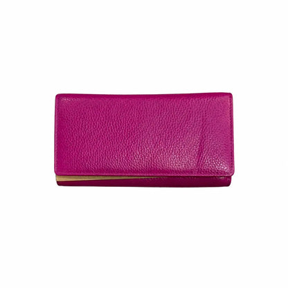Portafoglio stiloso vera pelle bottone fucsia