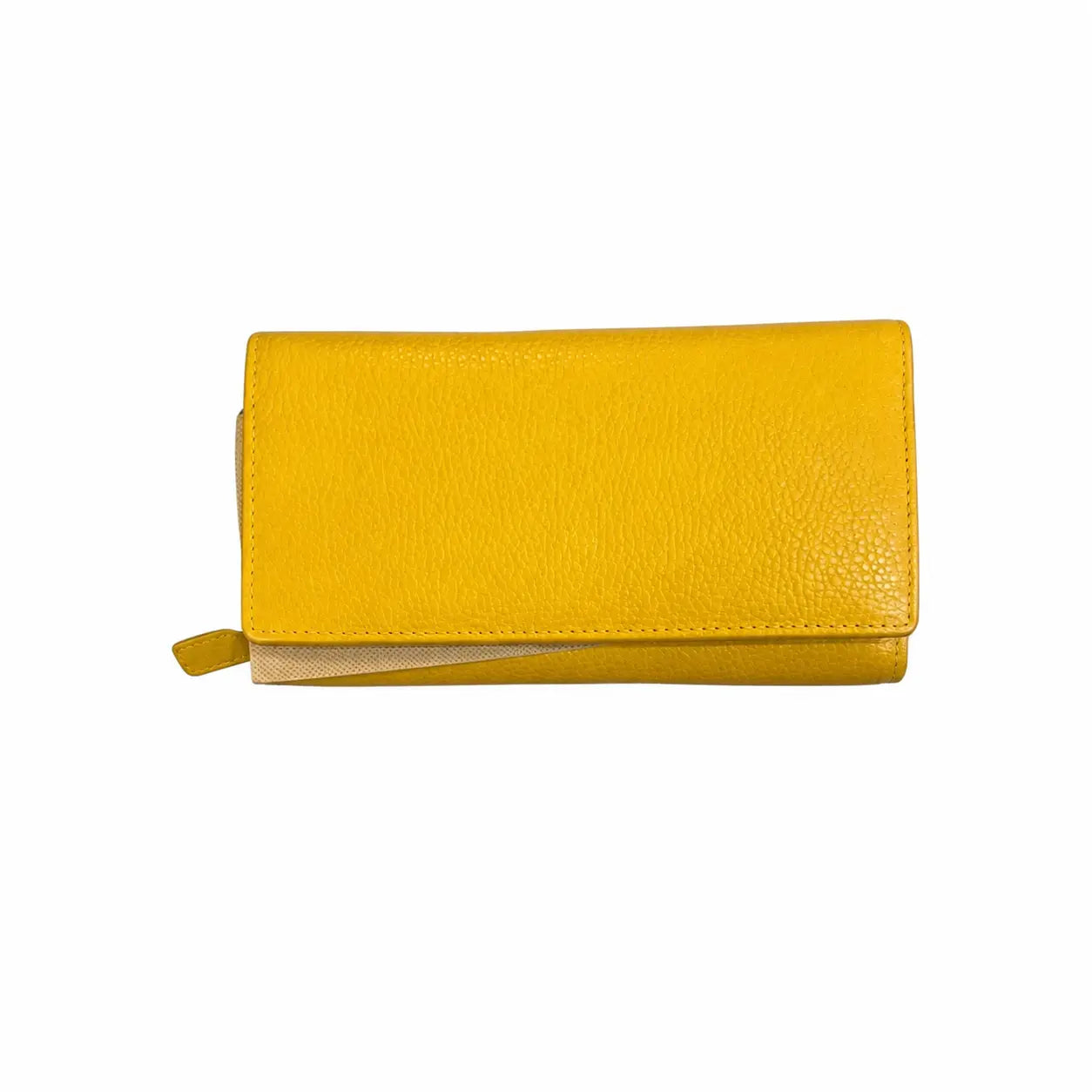 Portafoglio stiloso vera pelle bottone giallo