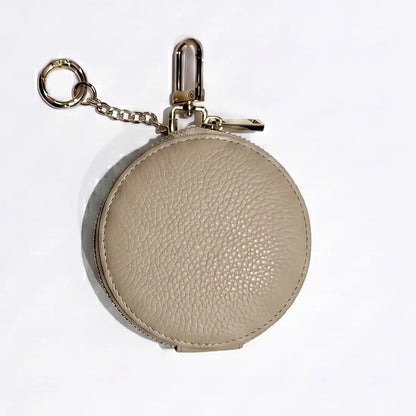 Portamonete tondo vera pelle multiuso beige