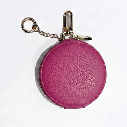 Portamonete tondo vera pelle multiuso fucsia