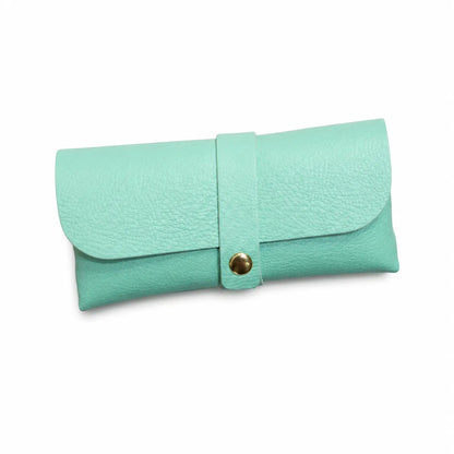 Portaocchiali in pelle martellata verde acqua