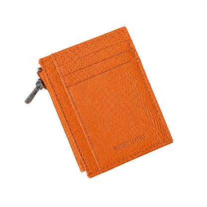 Portatessere zip vera pelle arancione