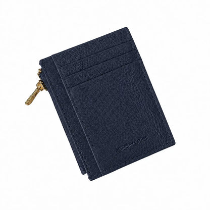 Portatessere zip vera pelle blu navy
