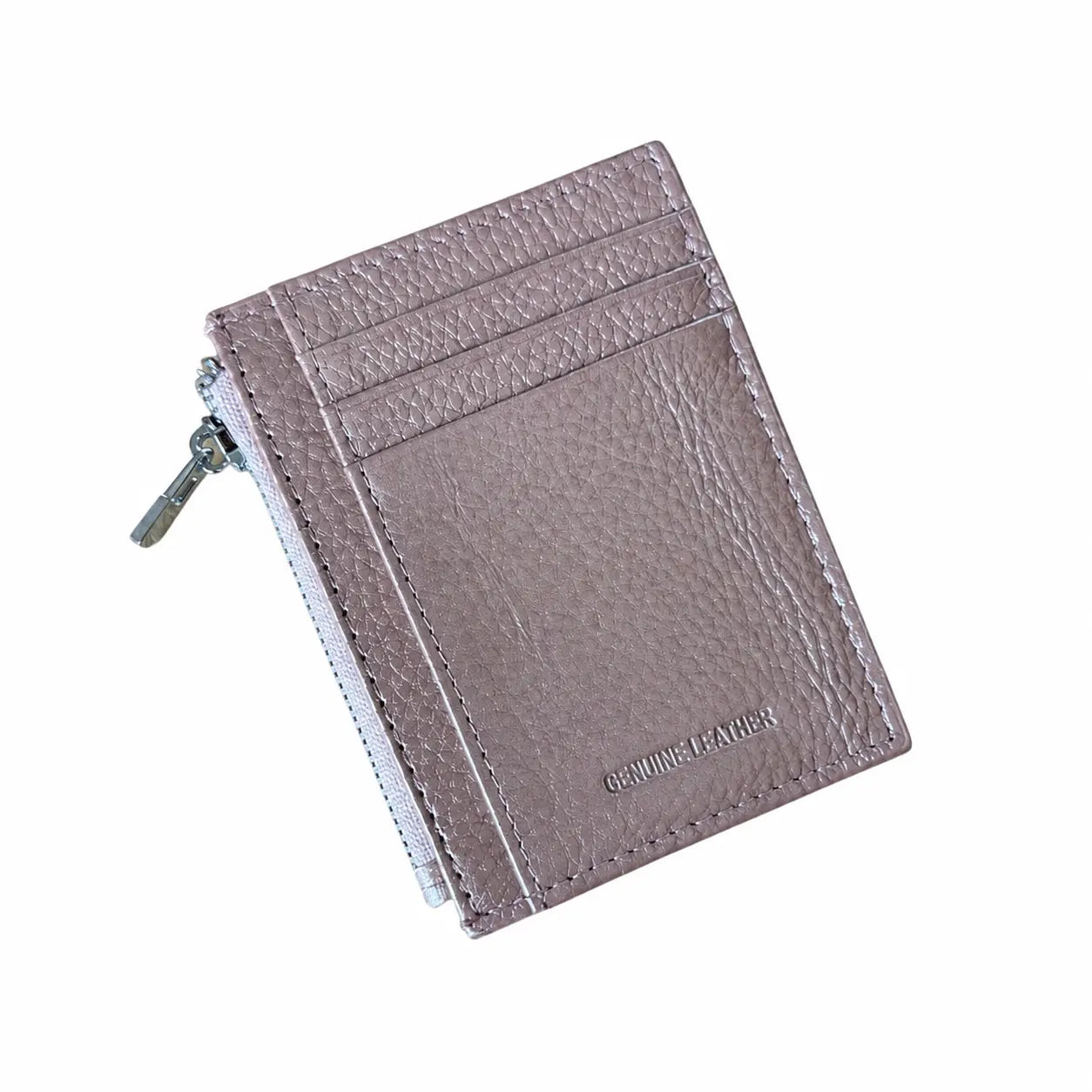 Portatessere zip vera pelle rosa laminato
