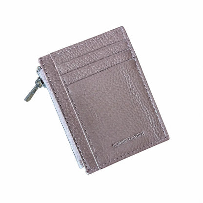 Portatessere zip vera pelle rosa laminato